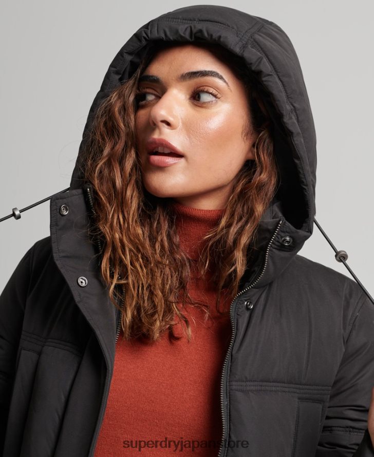 マイクロファイバー フード付きパファーコート 女性 Superdry 衣類 黒 2J62PZ3823