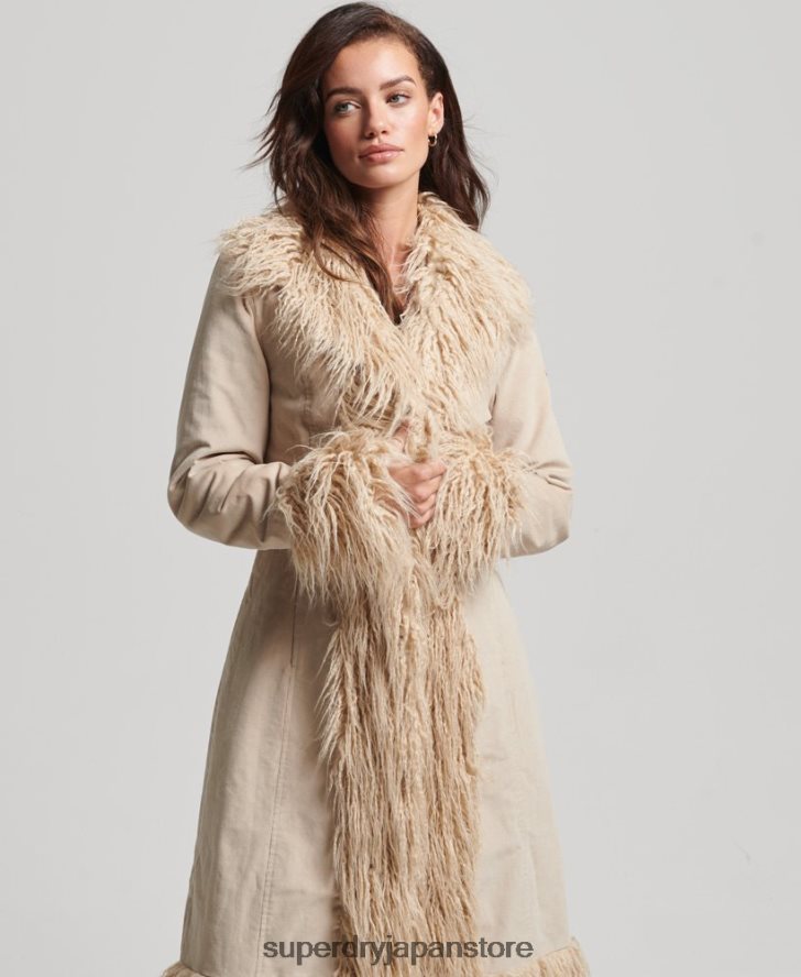 フェイクファー裏地延縄アフガンコート 女性 Superdry 衣類 茶色 2J62PZ3824