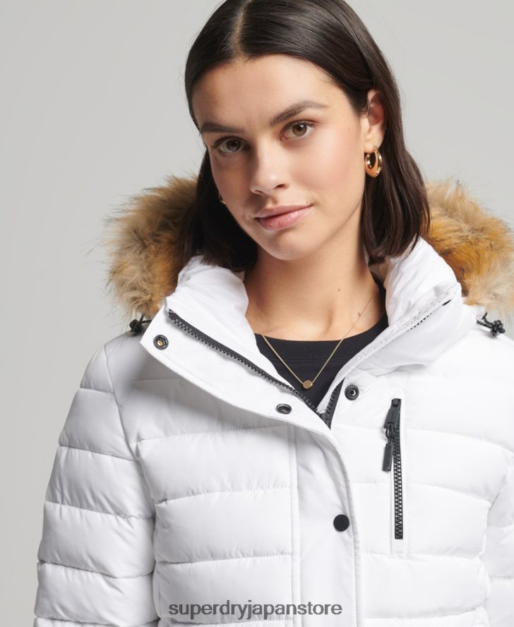 クラシック フェイクファー フジ ジャケット 女性 Superdry 衣類 白 2J62PZ3825