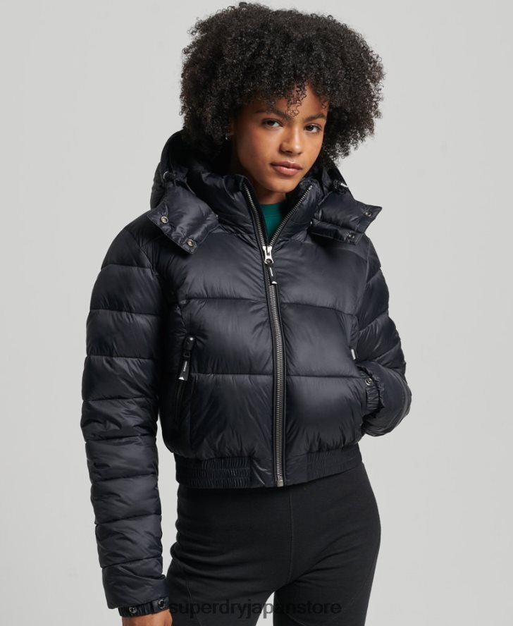 フジ クロップド フード付きジャケット 女性 Superdry 衣類 黒 2J62PZ3826