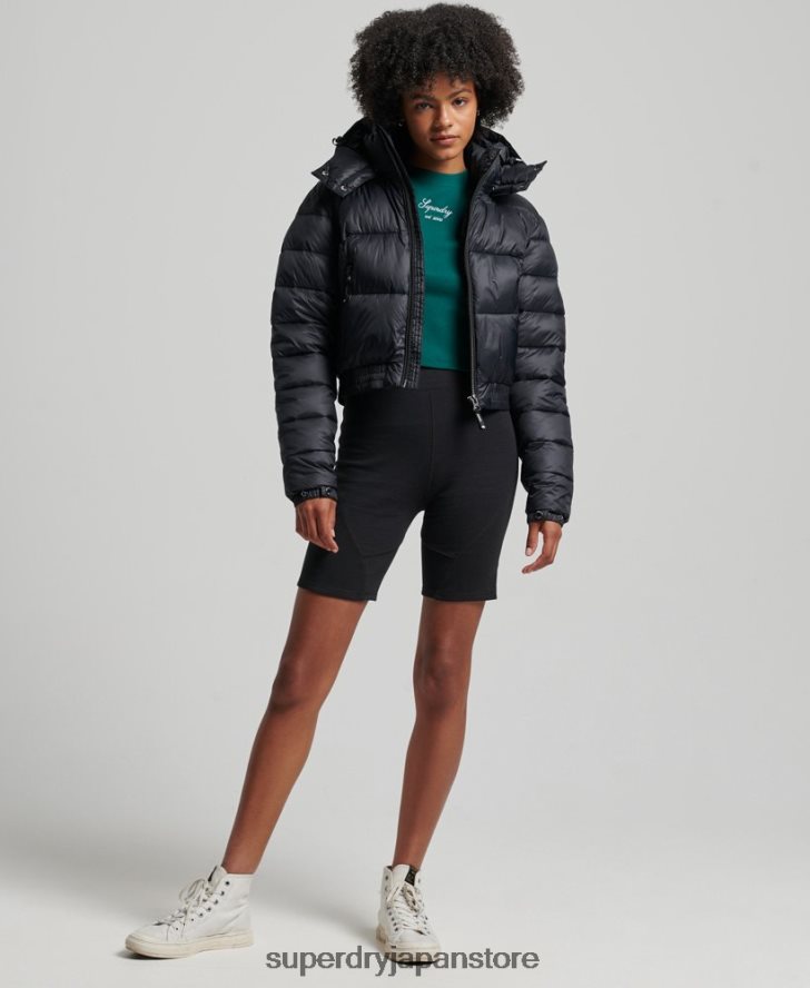フジ クロップド フード付きジャケット 女性 Superdry 衣類 黒 2J62PZ3826