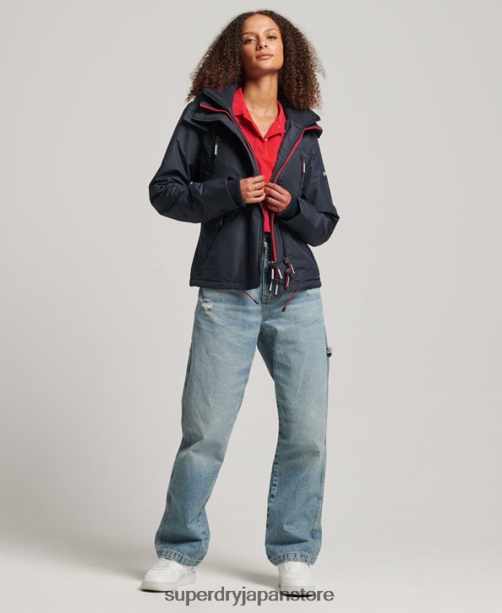 フード付きロゴウィンドブレーカージャケット 女性 Superdry 衣類 海軍 2J62PZ3830