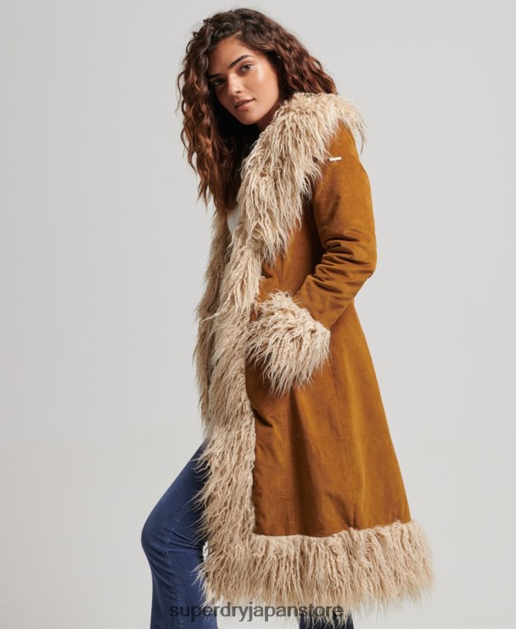 フェイクファー裏地延縄アフガンコート 女性 Superdry 衣類 茶色 2J62PZ3835