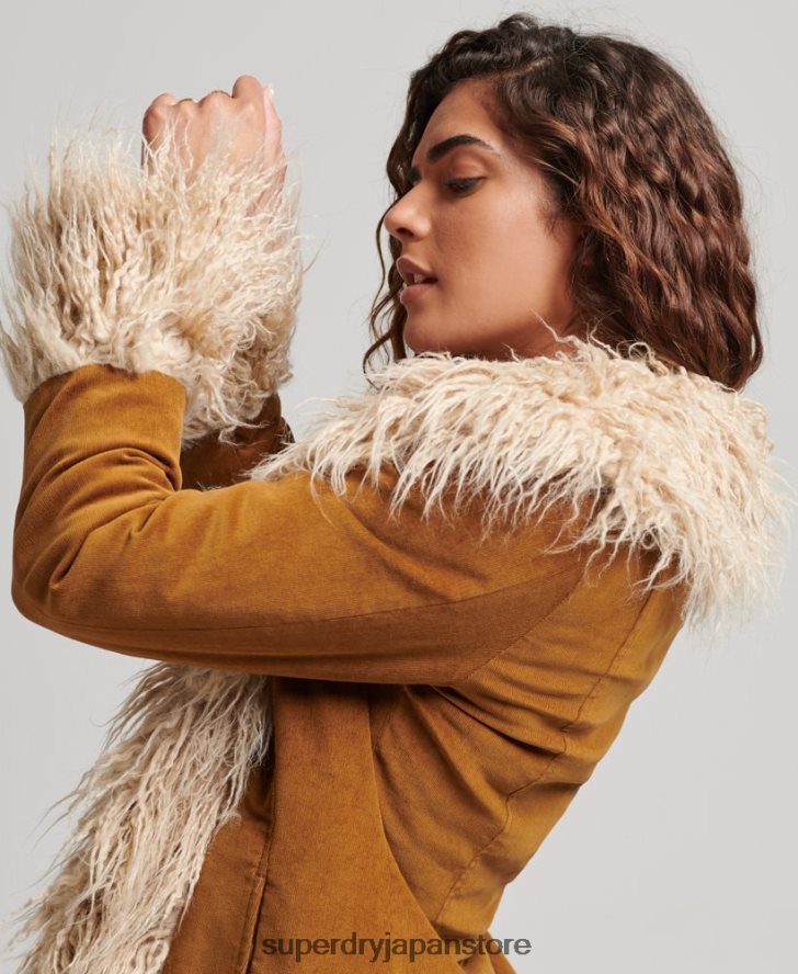フェイクファー裏地延縄アフガンコート 女性 Superdry 衣類 茶色 2J62PZ3835