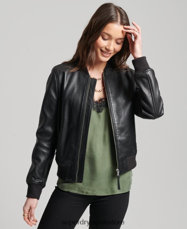 スタジオ レザー フライト ボンバー ジャケット 女性 Superdry 衣類 黒 2J62PZ3838