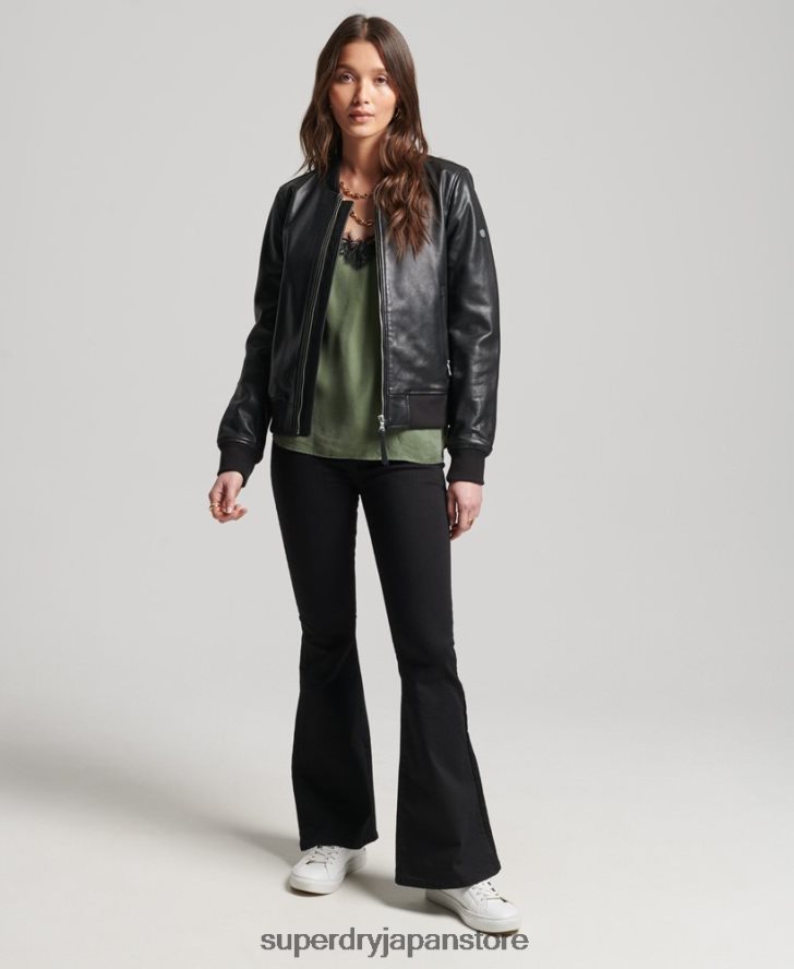 スタジオ レザー フライト ボンバー ジャケット 女性 Superdry 衣類 黒 2J62PZ3838