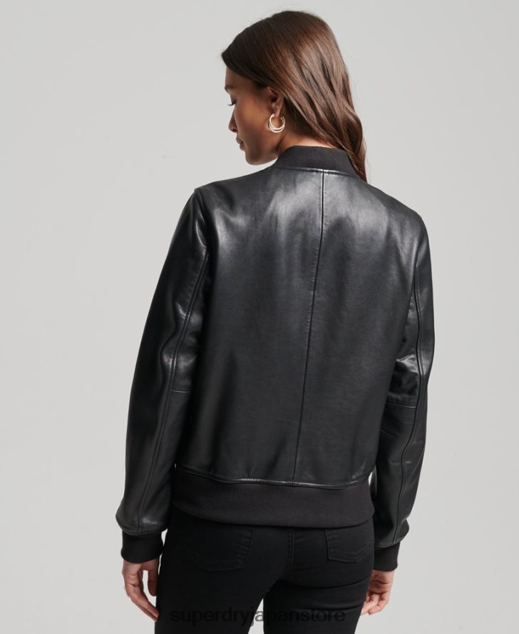 スタジオ レザー フライト ボンバー ジャケット 女性 Superdry 衣類 黒 2J62PZ3838