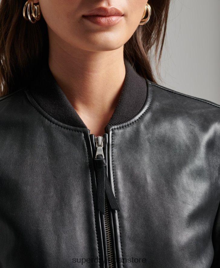 スタジオ レザー フライト ボンバー ジャケット 女性 Superdry 衣類 黒 2J62PZ3838