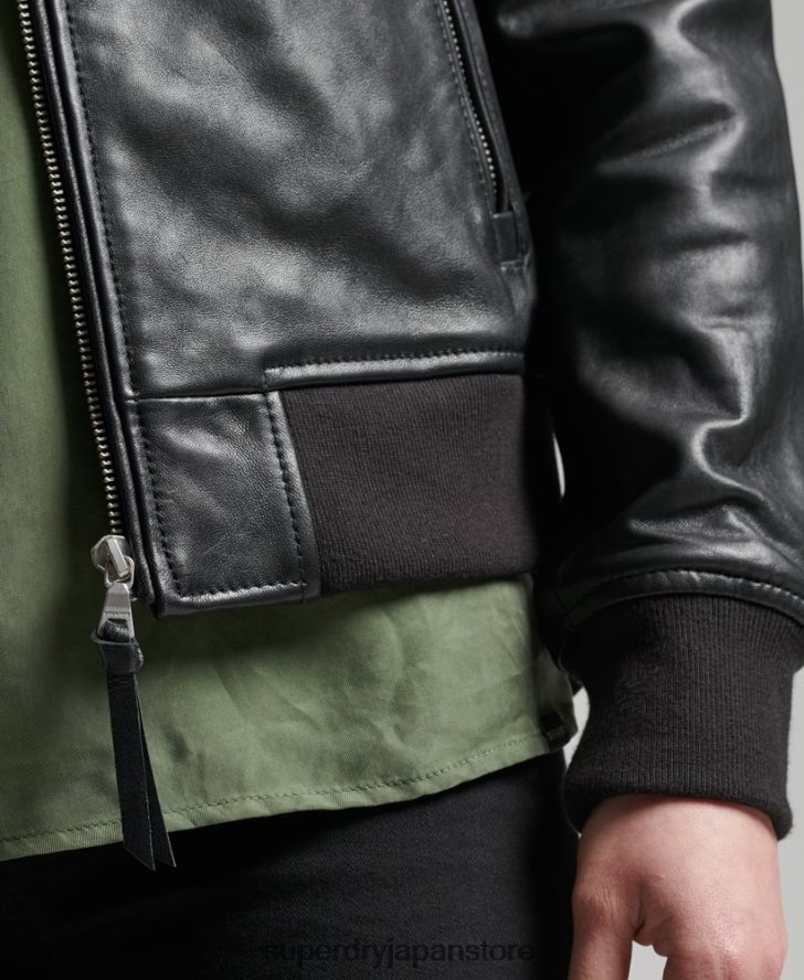 スタジオ レザー フライト ボンバー ジャケット 女性 Superdry 衣類 黒 2J62PZ3838