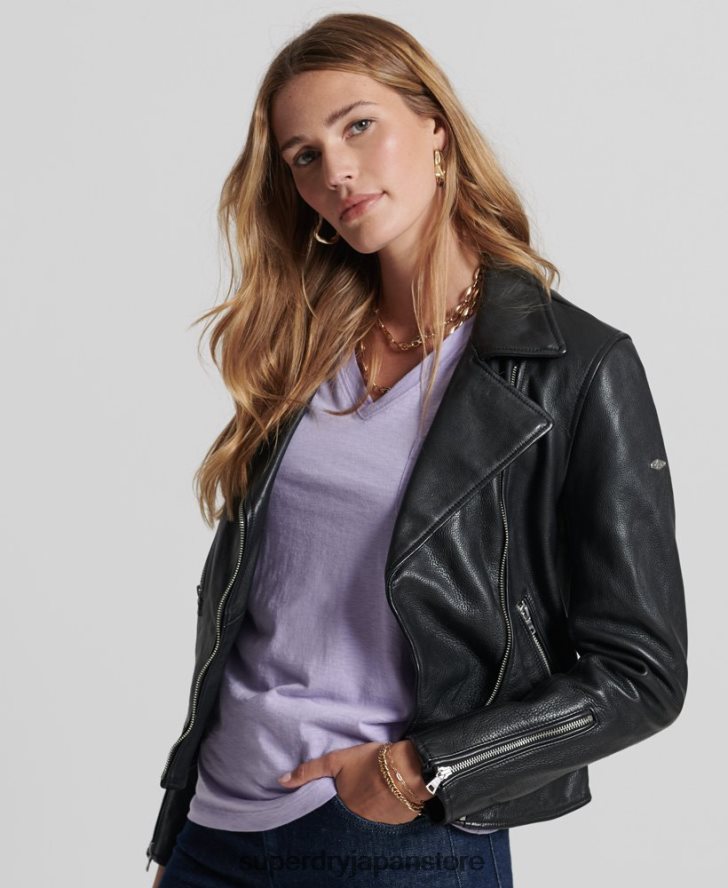 レザーバイカージャケット 女性 Superdry 衣類 黒 2J62PZ3844