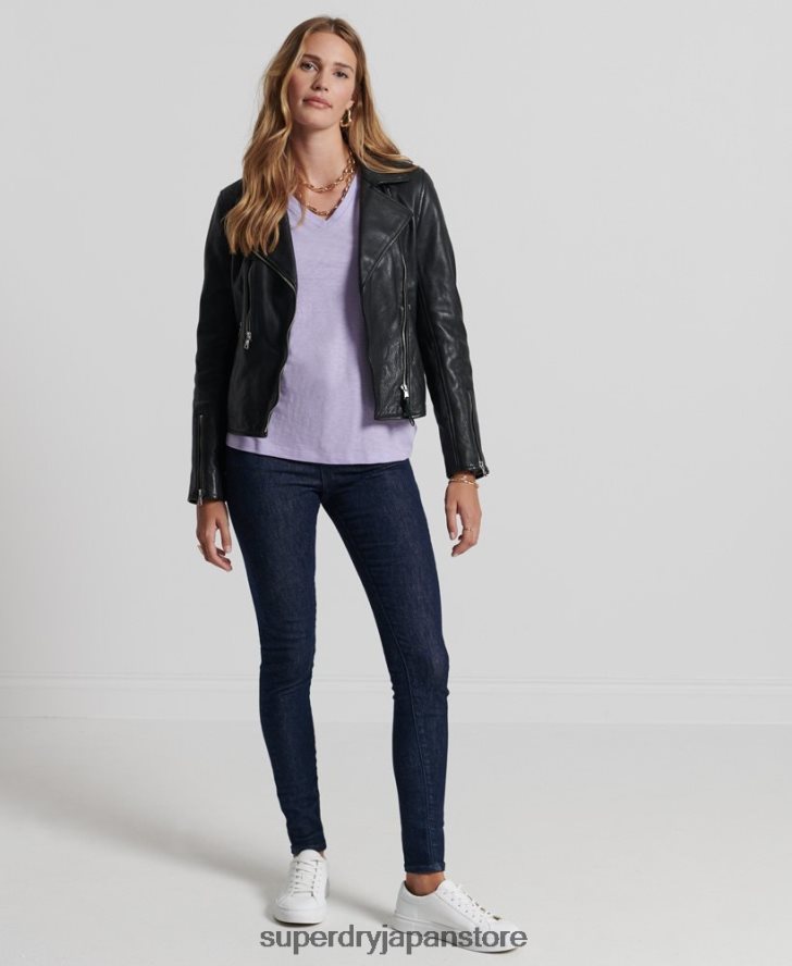 レザーバイカージャケット 女性 Superdry 衣類 黒 2J62PZ3844