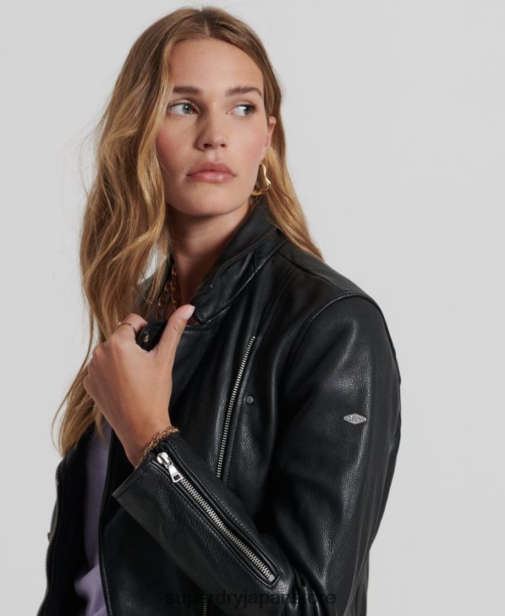 レザーバイカージャケット 女性 Superdry 衣類 黒 2J62PZ3844