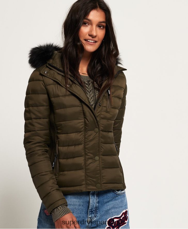 フジ スリム ダブルジップ フード付きジャケット 女性 Superdry 衣類 カーキ 2J62PZ3845