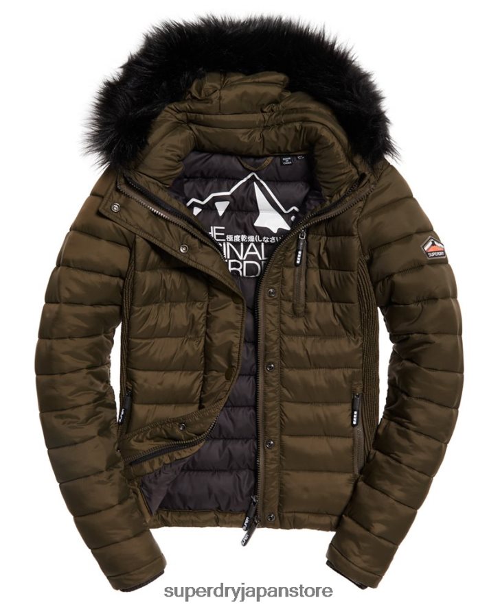 フジ スリム ダブルジップ フード付きジャケット 女性 Superdry 衣類 カーキ 2J62PZ3845