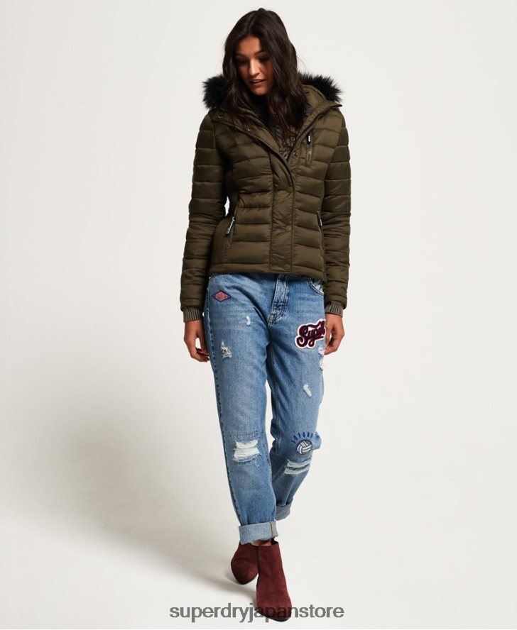 フジ スリム ダブルジップ フード付きジャケット 女性 Superdry 衣類 カーキ 2J62PZ3845