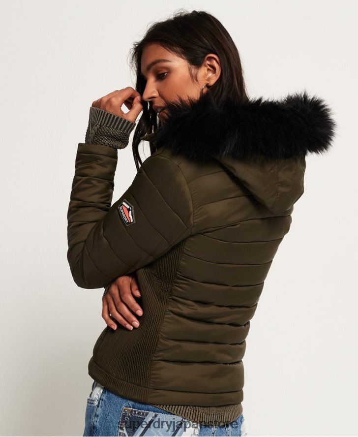 フジ スリム ダブルジップ フード付きジャケット 女性 Superdry 衣類 カーキ 2J62PZ3845