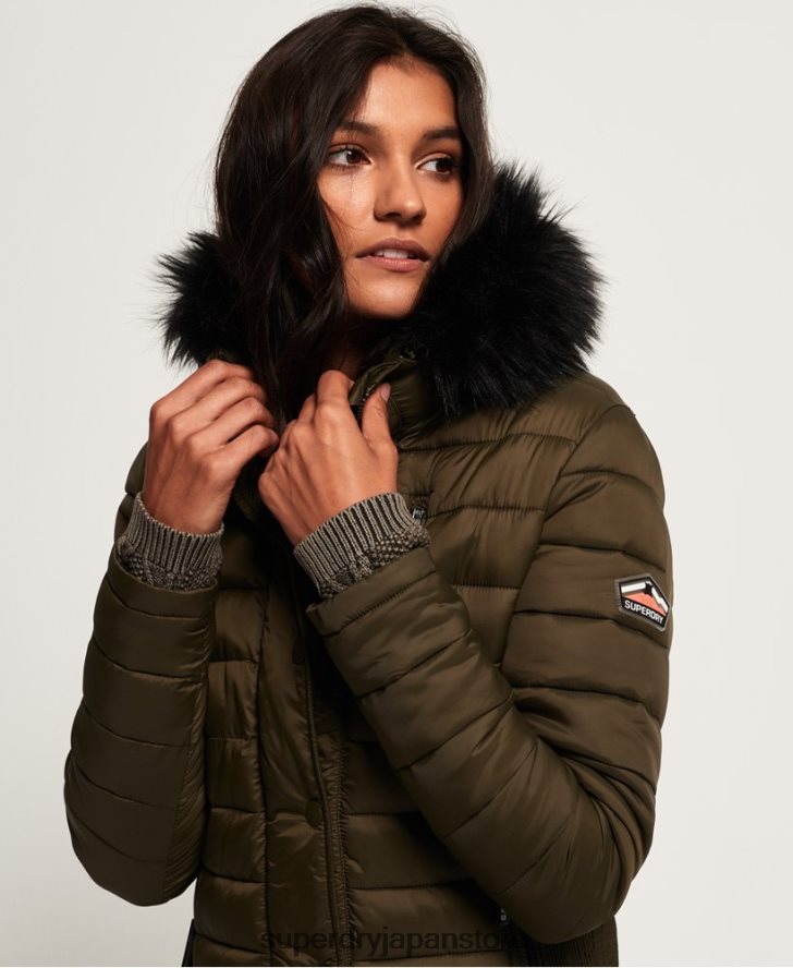 フジ スリム ダブルジップ フード付きジャケット 女性 Superdry 衣類 カーキ 2J62PZ3845