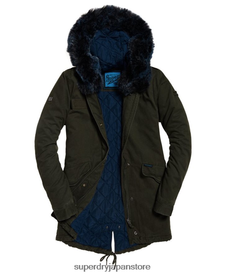 ホークカラーのフェイクファーパーカージャケット 女性 Superdry 衣類 カーキ 2J62PZ3862