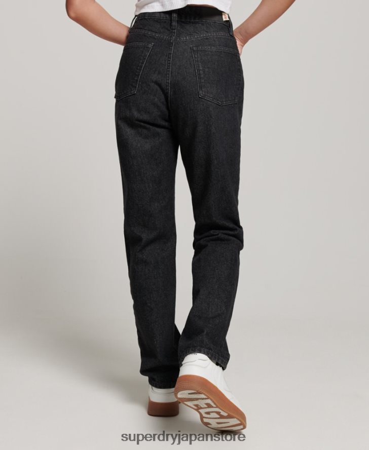 オーガニックコットン ハイライズ ストレート ジーンズ 女性 Superdry 衣類 黒 2J62PZ3864