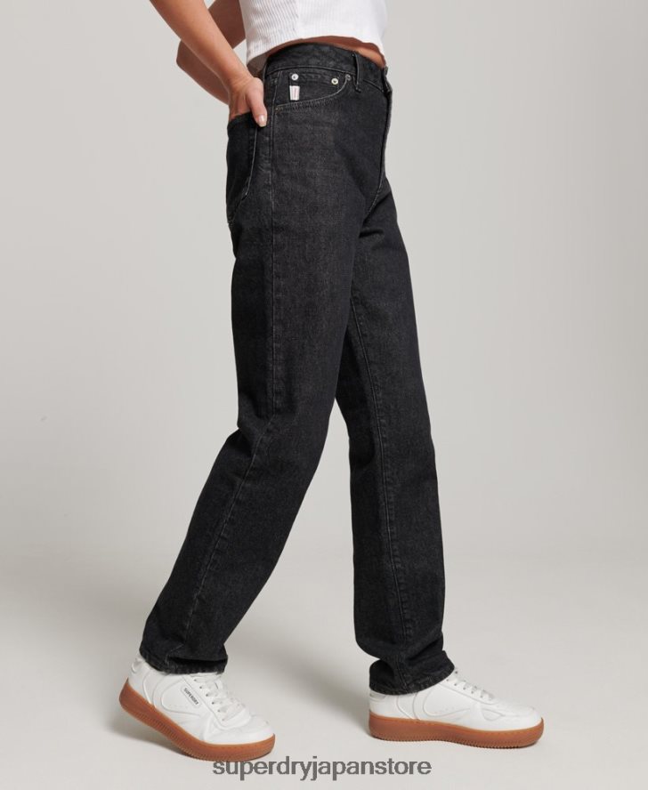 オーガニックコットン ハイライズ ストレート ジーンズ 女性 Superdry 衣類 黒 2J62PZ3864