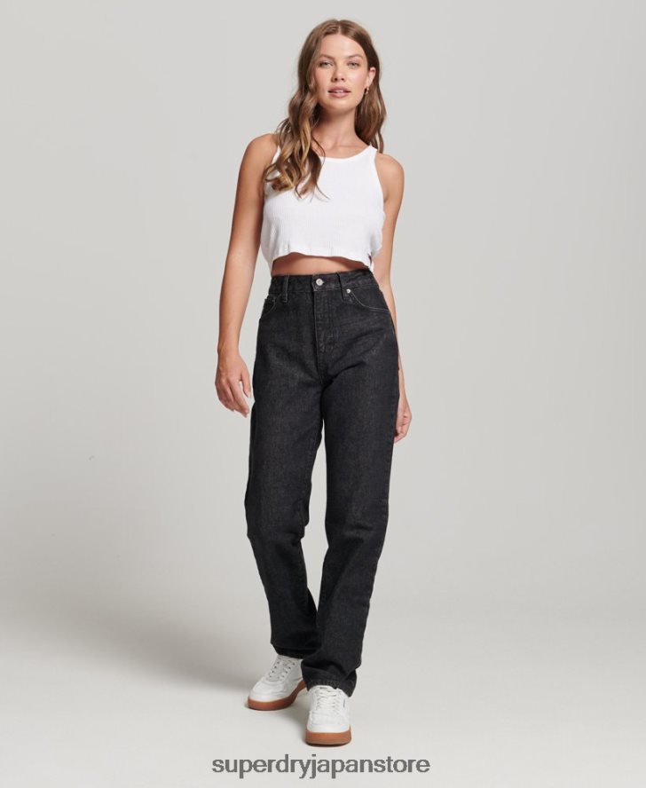 オーガニックコットン ハイライズ ストレート ジーンズ 女性 Superdry 衣類 黒 2J62PZ3864
