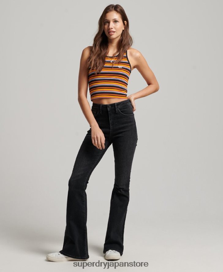オーガニックコットン ハイウエスト スキニー フレア ジーンズ 女性 Superdry 衣類 濃い灰色 2J62PZ3867