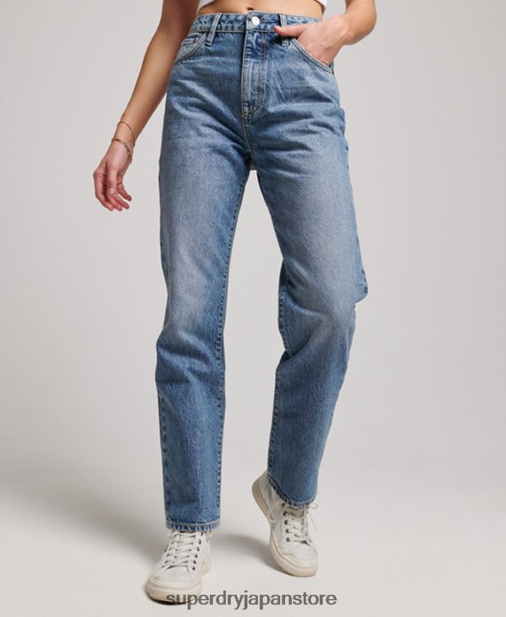 オーガニックコットン ハイライズ ストレート ジーンズ 女性 Superdry 衣類 ライトブルー 2J62PZ3869
