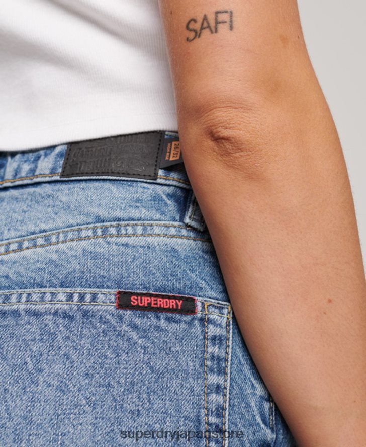 オーガニックコットン ハイライズ ストレート ジーンズ 女性 Superdry 衣類 ライトブルー 2J62PZ3869