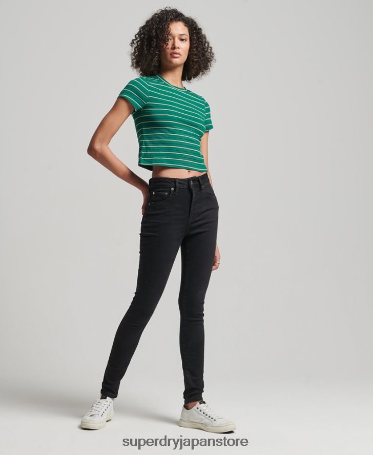 オーガニックコットン ハイライズ スキニーデニム ジーンズ 女性 Superdry 衣類 黒 2J62PZ3870