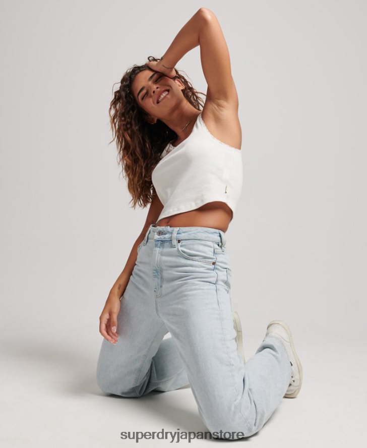 オーガニックコットン ワイドレッグジーンズ 女性 Superdry 衣類 ライトブルー 2J62PZ3871