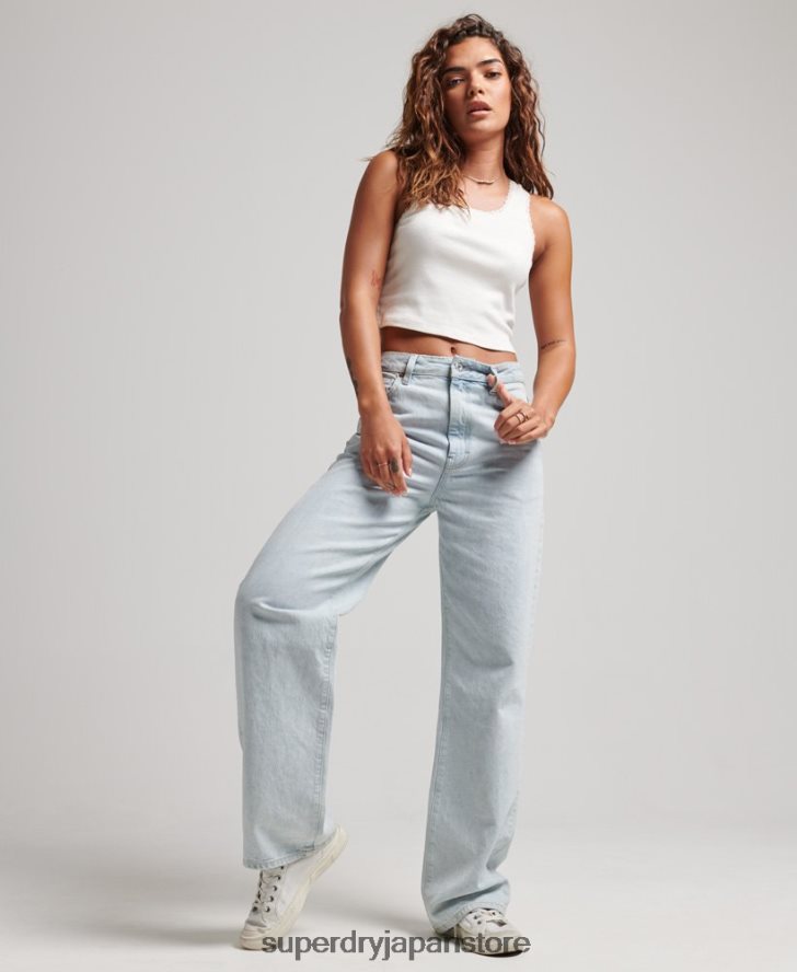 オーガニックコットン ワイドレッグジーンズ 女性 Superdry 衣類 ライトブルー 2J62PZ3871