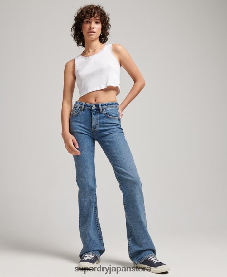 オーガニックコットン ミッドライズ スリム フレア ジーンズ 女性 Superdry 衣類 濃紺 2J62PZ3872