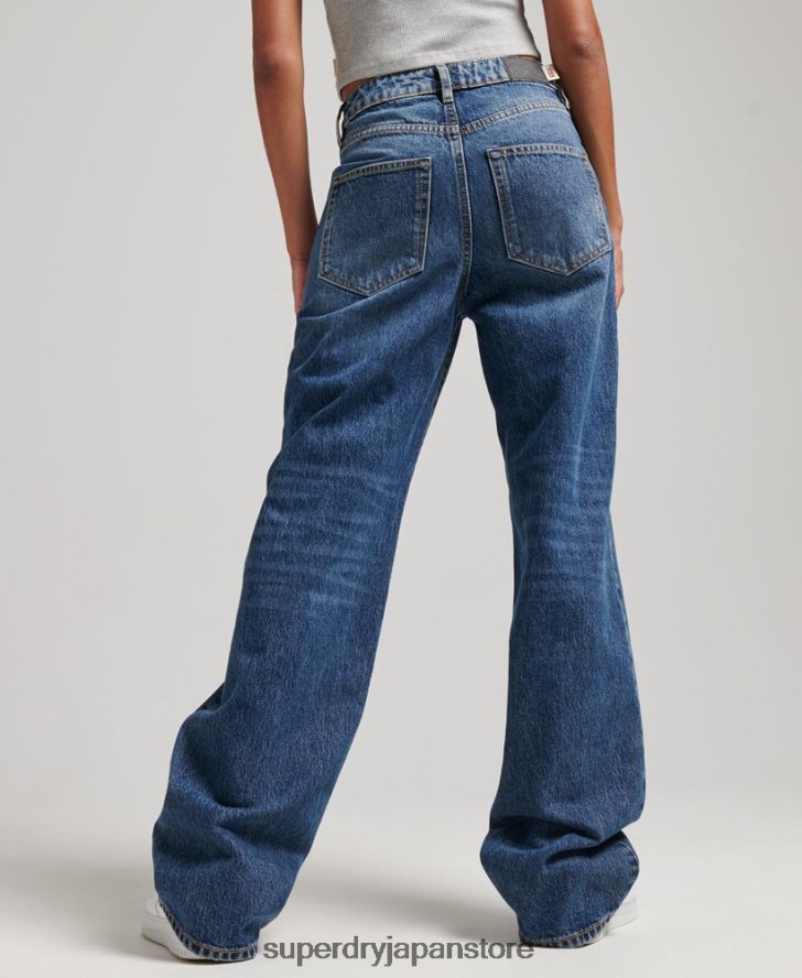 オーガニックコットン ワイドレッグジーンズ 女性 Superdry 衣類 濃紺 2J62PZ3875
