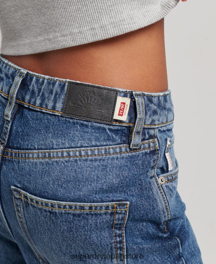 オーガニックコットン ワイドレッグジーンズ 女性 Superdry 衣類 濃紺 2J62PZ3875