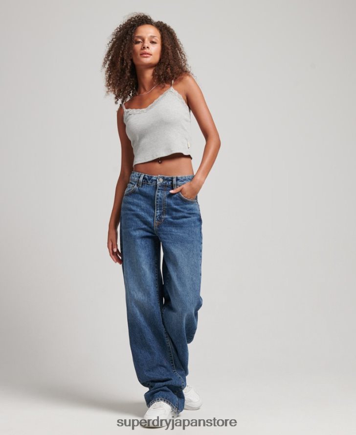 オーガニックコットン ワイドレッグジーンズ 女性 Superdry 衣類 濃紺 2J62PZ3875