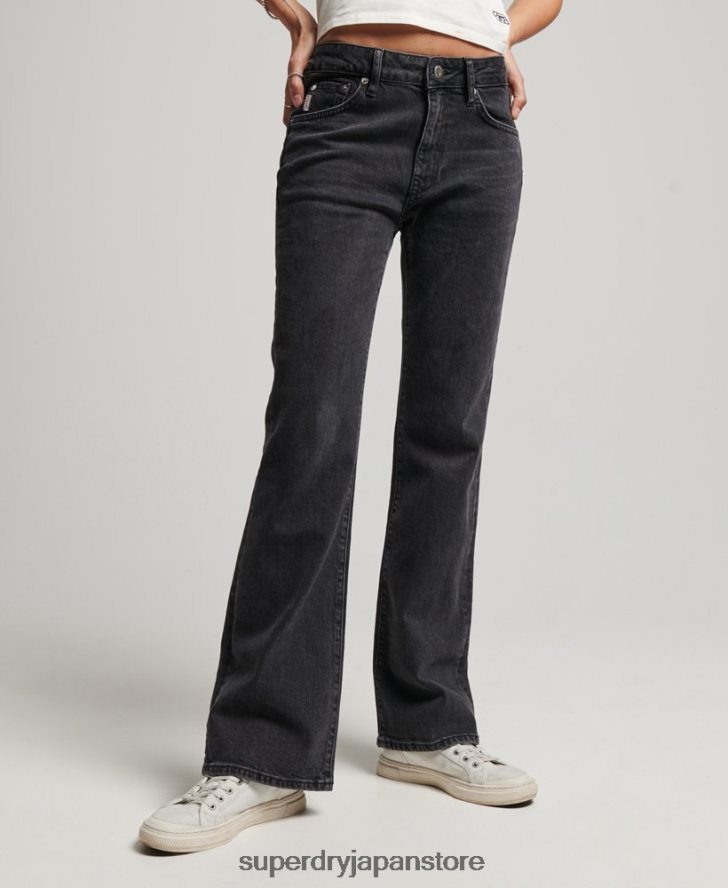 オーガニックコットン ミッドライズ スリム フレア ジーンズ 女性 Superdry 衣類 黒 2J62PZ3876