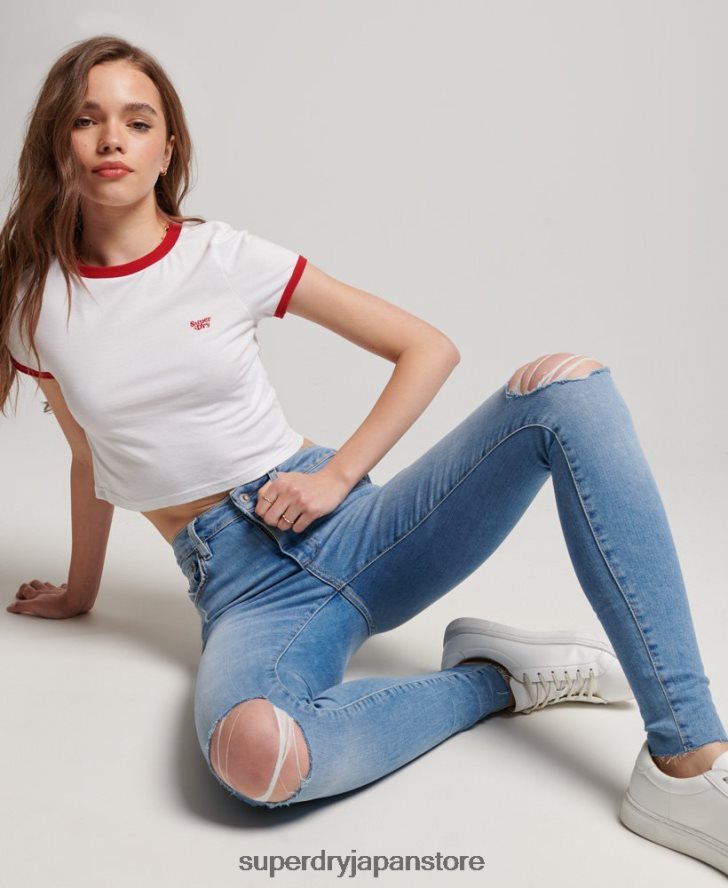 オーガニックコットン ハイライズ スキニーデニム ジーンズ 女性 Superdry 衣類 ライトブルー 2J62PZ3878