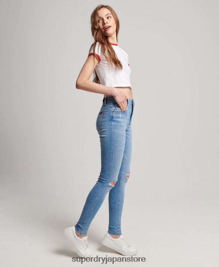 オーガニックコットン ハイライズ スキニーデニム ジーンズ 女性 Superdry 衣類 ライトブルー 2J62PZ3878