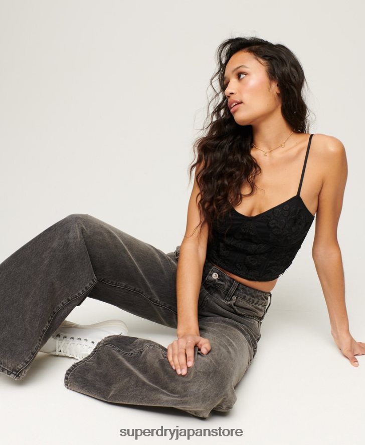 オーガニックコットン ワイドレッグジーンズ 女性 Superdry 衣類 グレー 2J62PZ3879