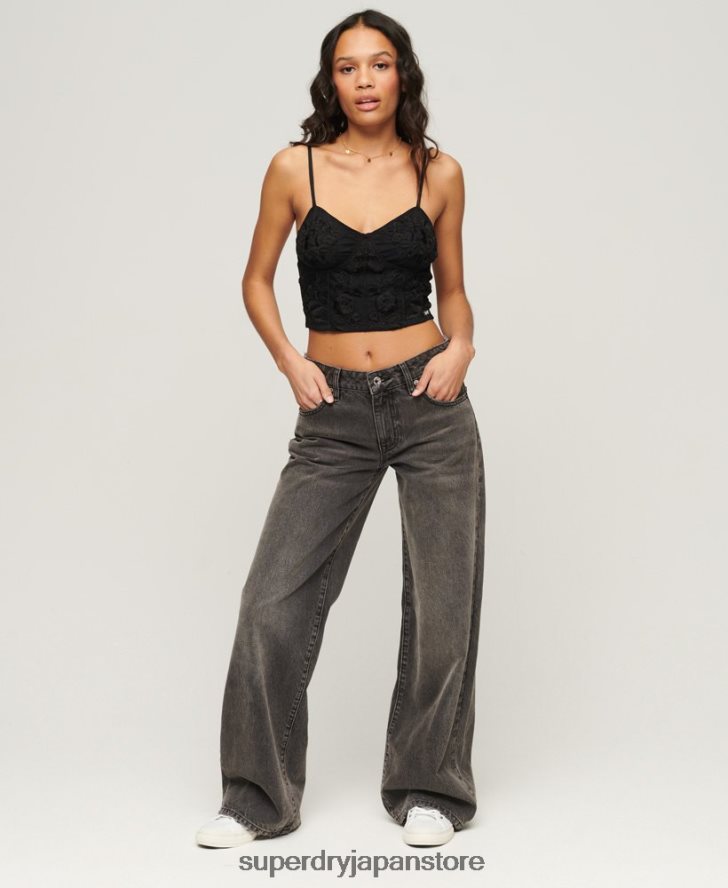 オーガニックコットン ワイドレッグジーンズ 女性 Superdry 衣類 グレー 2J62PZ3879