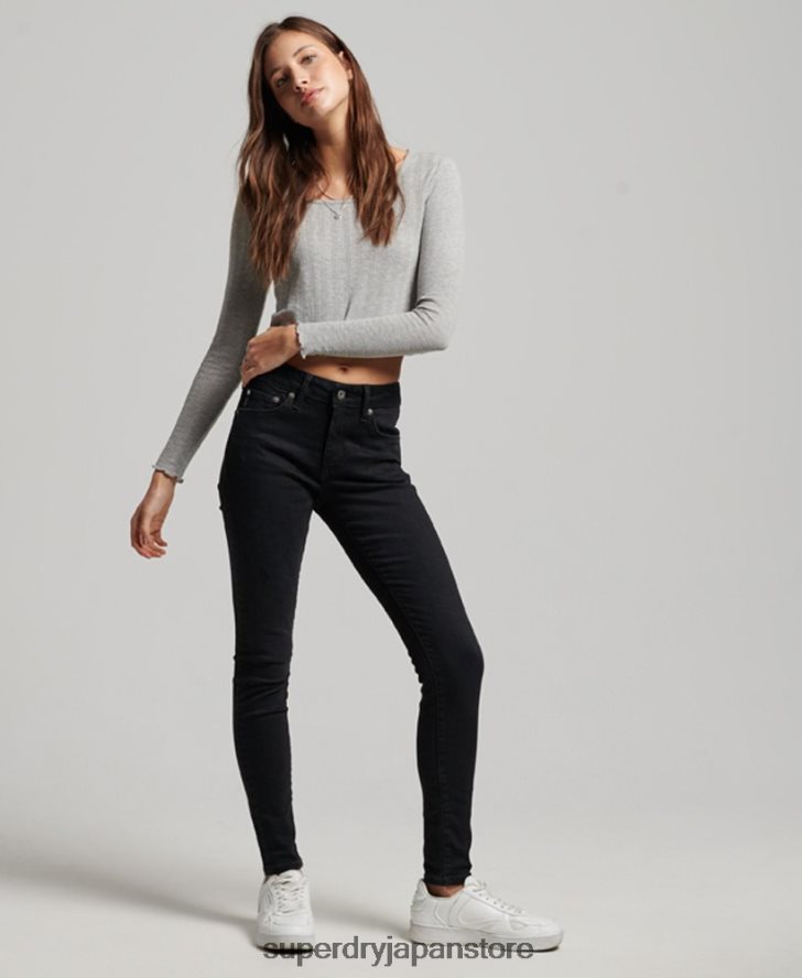 オーガニックコットン ヴィンテージ ミッドライズ スキニー ジーンズ 女性 Superdry 衣類 黒 2J62PZ3882