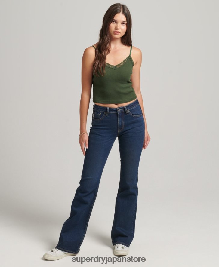 オーガニックコットン ミッドライズ スリム フレア ジーンズ 女性 Superdry 衣類 濃紺 2J62PZ3883