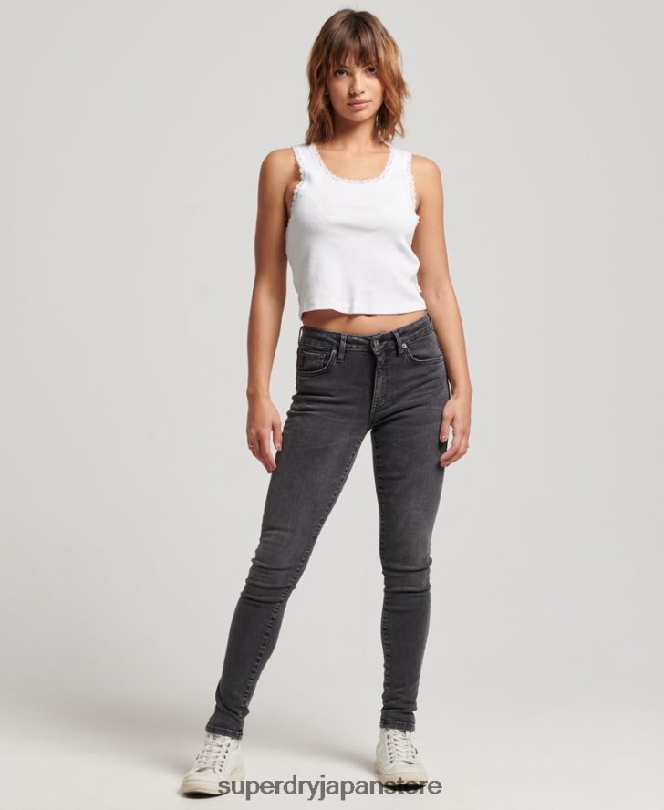 オーガニックコットン ヴィンテージ ミッドライズ スキニー ジーンズ 女性 Superdry 衣類 黒 2J62PZ3885