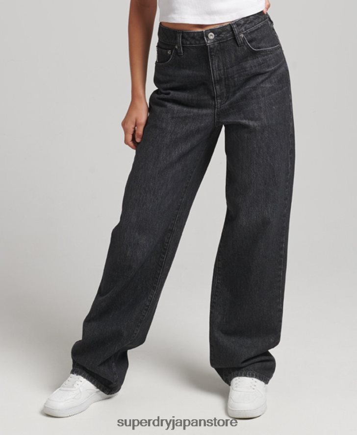 オーガニックコットン ワイドレッグジーンズ 女性 Superdry 衣類 黒 2J62PZ3886