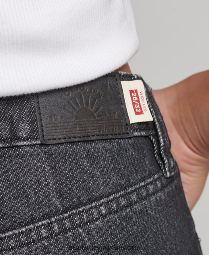オーガニックコットン ワイドレッグジーンズ 女性 Superdry 衣類 黒 2J62PZ3886