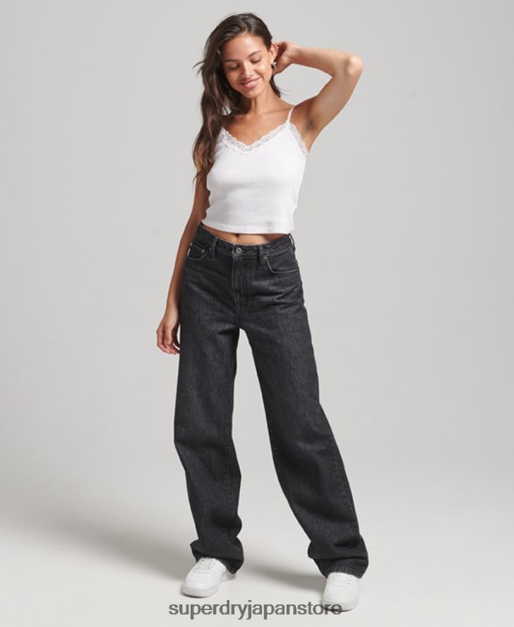 オーガニックコットン ワイドレッグジーンズ 女性 Superdry 衣類 黒 2J62PZ3886