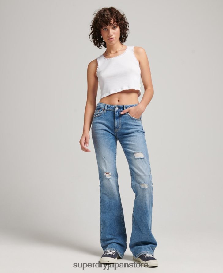 オーガニックコットン ミッドライズ スリム フレア ジーンズ 女性 Superdry 衣類 青 2J62PZ3887