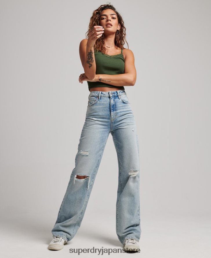 オーガニックコットン ワイドレッグジーンズ 女性 Superdry 衣類 ライトブルー 2J62PZ3888