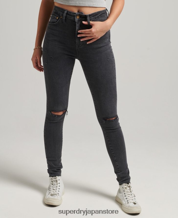 オーガニックコットン ハイライズ スキニーデニム ジーンズ 女性 Superdry 衣類 黒 2J62PZ3889