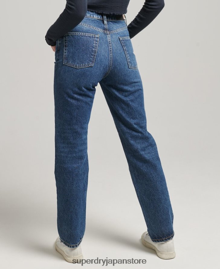 オーガニックコットン ハイライズ ストレート ジーンズ 女性 Superdry 衣類 濃紺 2J62PZ3892